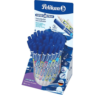 Pelikan Expositor de 50 Boligrafos Super Pirat 850 B - Borratinta de Pluma Estilografica y Roller - Punta Blanca y Reescribe - Punta M en Forma de Cin