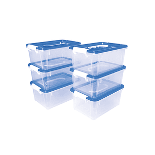 Jovi Pack de 6 Baules para Almacenaje Escolar 280x190x130mm - Ideal para Material Escolar y Juguetes - Facil de Apilar - Cuerpo Transparente con Tapa 