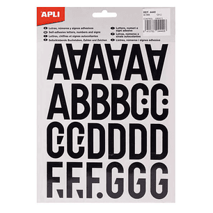 Apli Letras de Palo Mayusculas Adhesivas - Altura 40mm - Pack de 5 Hojas - Color Negro - Facil Identificacion y Señalizacion
