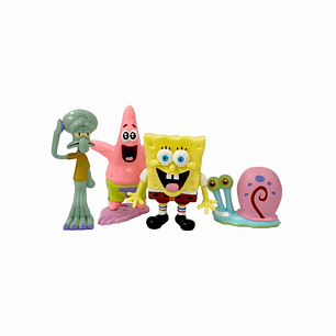 Comansi Set Familia Bob Esponja 4 Figuras - Coleccionable  - Bob Esponja, Calamardo, Patricio y Don Cangrejo