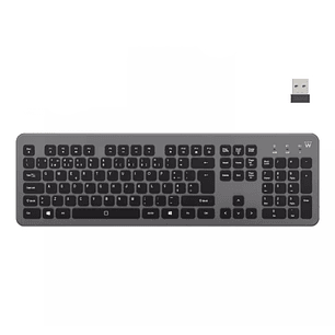 Ewent Teclado Inalambrico - Bateria de Litio Recargable de 300mAh - Disposicion Portuguesa QWERTY PT - Retroiluminacion - Teclas de Bajo Perfil y Sile