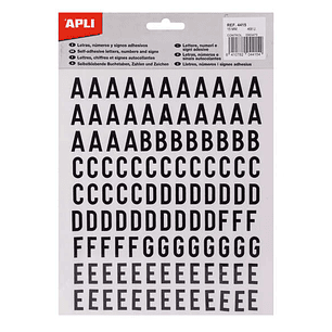 Apli Letras Adhesivas de Palo Mayusculas - Altura 15mm - Pack de 4 Hojas con 468 Letras - Color Negro