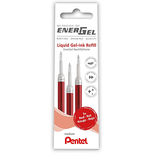 Pentel EnerGel X Pack de 3 Recambios para BL57, BL77, BL107, BL117, BL407, BL2007, BL2507 - Color Rojo