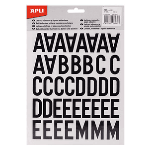 Apli Letras Adhesivas de Palo Mayusculas - Altura 30mm - Color Negro - Pack de 4 Hojas con 153 Letras