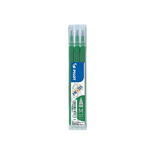 Pilot Pack de 3 Recambios para Frixion Ball / Frixion Clicker - Tinta Gel Borrable - Punta de Bola 0.7mm - Trazo 0.4mm - Color Verde