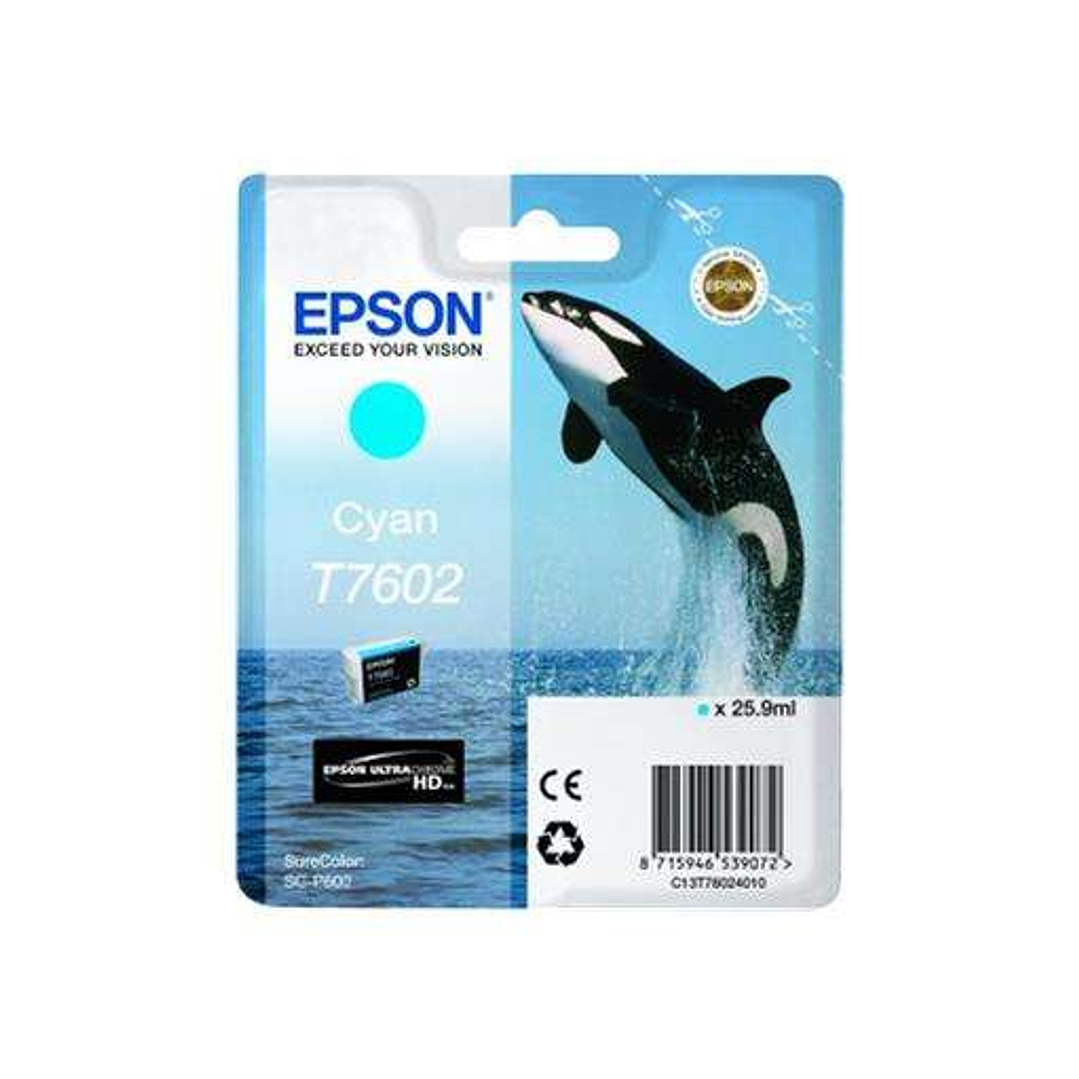Epson T7602 Cyan Cartucho de Tinta Original - C13T76024010 1