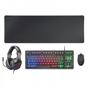 Mars Gaming MCP-RGB3 Combo Gaming 4en1 - Teclado TKL H-Mech RED - Raton RGB Flow 3200 DPI - Auriculares FRGB Rainbow - Alfombrilla XXL Antideslizante 