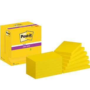 Post-It Super Sticky Pack de 12 Blocs de 90 Notas Adhesivas Reposicionables Colores Ultra - 76x127mm - Color Amarillo