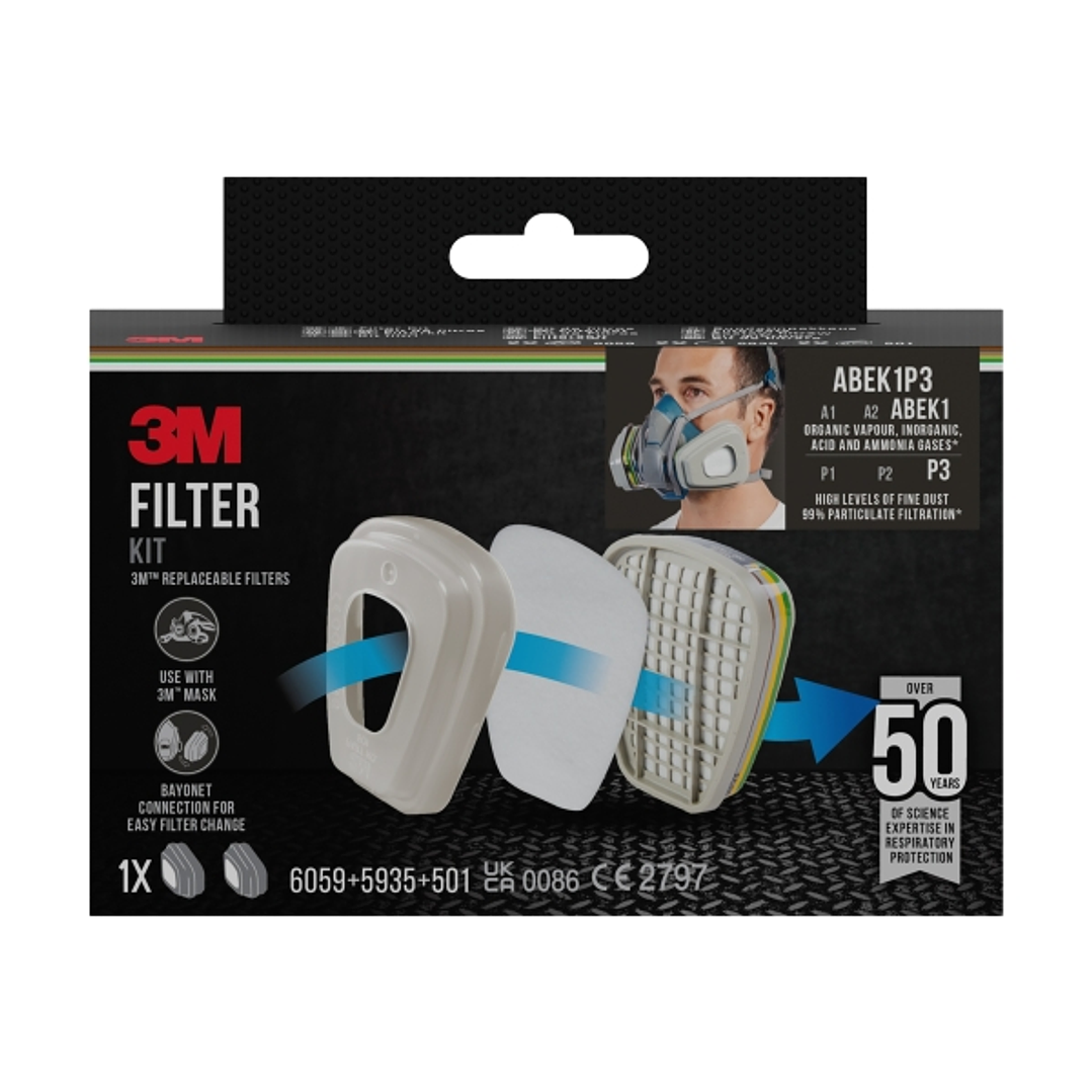 3M Filtros de Repuesto para Mascara de Media Cara - Filtros Combinados ABEK1 - Proteccion Contra Altos Niveles de Particulas P3 - Incluye Soporte de F 1