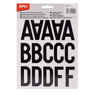Apli Letras de Palo Mayusculas Adhesivas - Altura 50mm - Pack de 5 Hojas - Color Negro - Facil Identificacion y Señalizacion