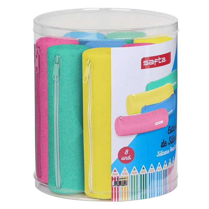 Safta Conjunto 8 Estuches - Silicona con Purpurina - Redondos - 19.5x23x19.5cm - Colores Surtidos 1