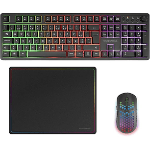 Mars Gaming MCPWX Combo Pack Gaming 3en1 - Teclado Hibrido H-Mech - Disposicion Portuguesa QWERTY PT - Raton 3200dpi - Switches HUANO - Color Negro