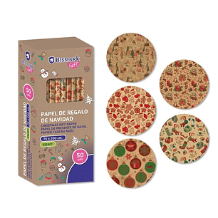 Bismark Kraft Navidad Celebration Rollo de Papel Kraft Regalo - Medidas 70cmx200cm - 5 Diseños Diferentes