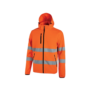 Upower Cursa Chaqueta de Trabajo Softshell Stretch - Talla 4XL - Transpirable, Cortavientos, Repelente al Agua, Bandas Reflectantes, Capucha Desmontab