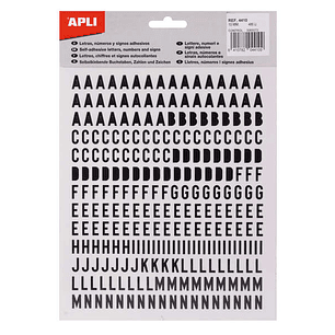 Apli Letras de Palo Mayusculas Adhesivas - Altura 10mm - Color Negro - Pack de 2 Hojas con 486 Letras