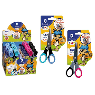 Bismark Kids Soft Flex Tijera Escolar 14cm - Hojas de Acero Inoxidable - Mangos Soft Flex - Punta Roma - 2 Diseños Surtidos