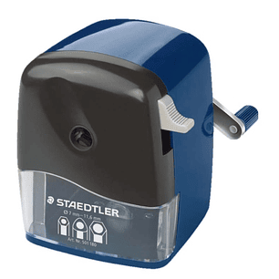 Staedtler Mars 501 Afilalapices de Manivela - Para Lapices de hasta 12mm Ø - Cuchilla Giratoria de Metal - Color Azul