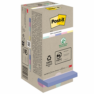 Post-It Pack de 16 Blocs de 100 Notas Adhesivas Recicladas - Forma Cuadrada - 76x76mm - Colores Surtidos