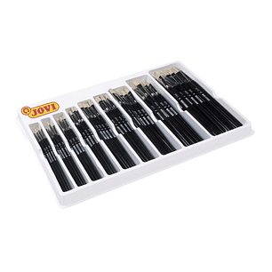 Jovi Caja Expositora de 108 Pinceles Artisticos Planos Pelo Cerda Surtidos - Pelo Natural - Mango de Madera - Punta Plana - Pelo Duro - Color Negro