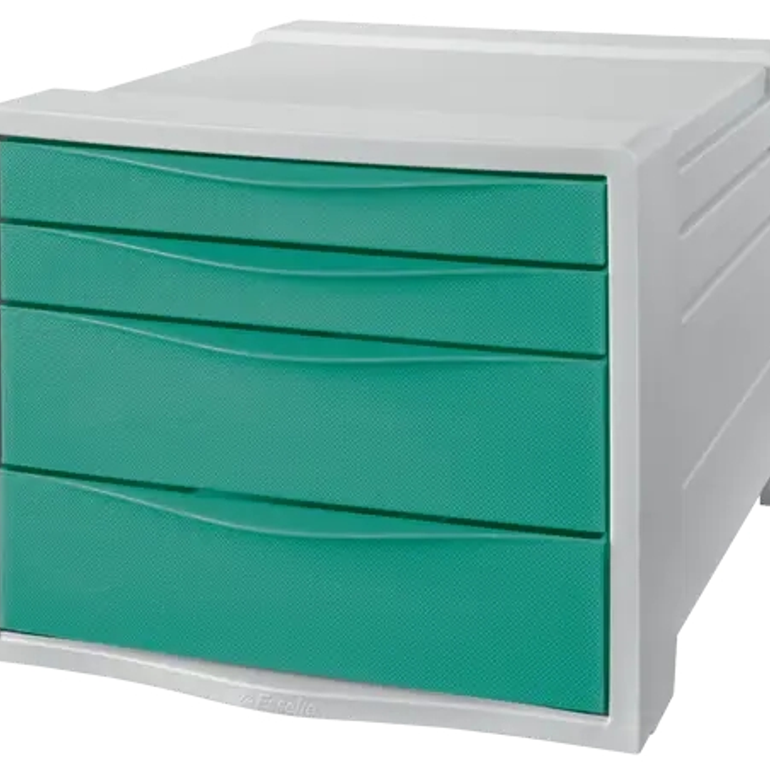 Esselte Colour'Breeze Buc de 4 Cajones - 2 Medidas de Cajon - Deslizamiento Suave - Base con Goma Antideslizante - Color Gris/Verde 1
