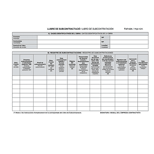 Dohe Libros de Subcontratacion Din A4 Apaisado Catalan/Castellano - 10 Hojas Numeradas - Hojas Autocopiativas