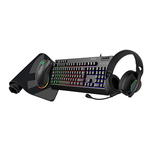 Unykach Pack Gaming NOVA 4in1 USB Teclado Multimedia + Raton 7200dpi + Auriculares con Microfono + Alfombrilla XL - Teclado Español - Color Negro