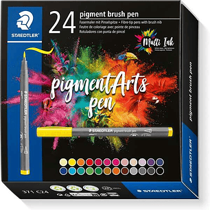 Staedtler 371 Pack de 24 Rotuladores Punta de Pincel Suave - Colores Vivos y Brillantes - No Amarillea con el Paso del Tiempo - Nueva Tinta Multi Ink 