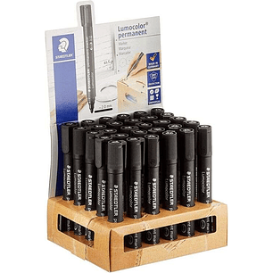 Staedtler Lumocolor 352 Expositor de 30 Rotuladores Permanentes - Punta Redonda - Trazo 2mm Aprox - Capuchon con Clip - Secado Rapido - Color Negro