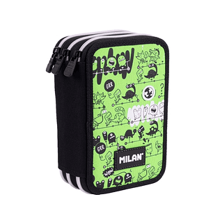 Milan Tandem 2 Plumier de 3 Pisos con Contenido Surtido - 19.5x13x7.5cm - Color Verde