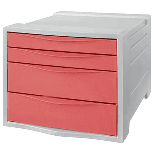 Esselte Colour'Breeze Buc de 4 Cajones - 2 Medidas de Cajon - Deslizamiento Suave - Base con Goma Antideslizante - Color Gris/Coral