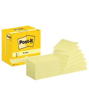 Post-It Pack de 12 Blocs de 100 Z-Notas Adhesivas Reposicionables - Forma Rectangular - 76x127mm - Color Amarillo Claro