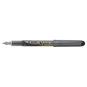 Pilot Pluma Estilografica V-Pen Silver - Desechable - Tinta Liquida - Punta de Acero - Trazo de 0.5mm - Color Negro