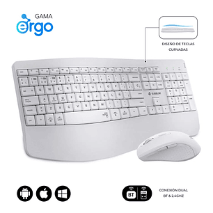 Subblim Dual Office Prowave White Pack de Teclado Ergonomico + Raton 3200dpi Inalambricos Bluetooth 5.3 y Receptor USB - Bateria Recargable - Color Bl