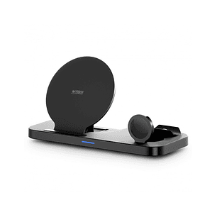 Urban Factory Powee Cargador Inalambrico 3 en 1 con Funcion Soporte 15W - Smartphone / Smartwatch / Auriculares - Color Negro