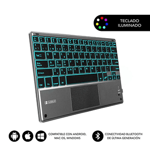 Subblim Teclado Retroiluminado Ultrafino SMART BT - TouchPad - Iluminación Hasta 7 Colores Ajustables - Bluetooth 3.0 - Autonomia 30 dias - Color Negr