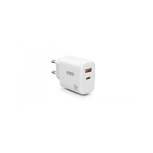 Urban Factory Powee Cargador USB-C GaN de 65W - 1 Puerto USB-C de 45W + 1 Puerto USB-A de 18W - Carga Rapida - Color Blanco