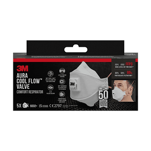 3M Aura Comfort Cool Flow Pack de 5 Mascarillas para Particulas FFP3 - Desechable - con Valvula - para Altos Niveles de Particulas - Color Blanco