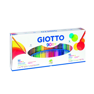 Giotto Caja Regalo Pack de 90 Piezas - 40 Rotuladores Giotto Turbo Color - 50 Lapices de Colores Giotto Stilnovo - Colores Surtidos