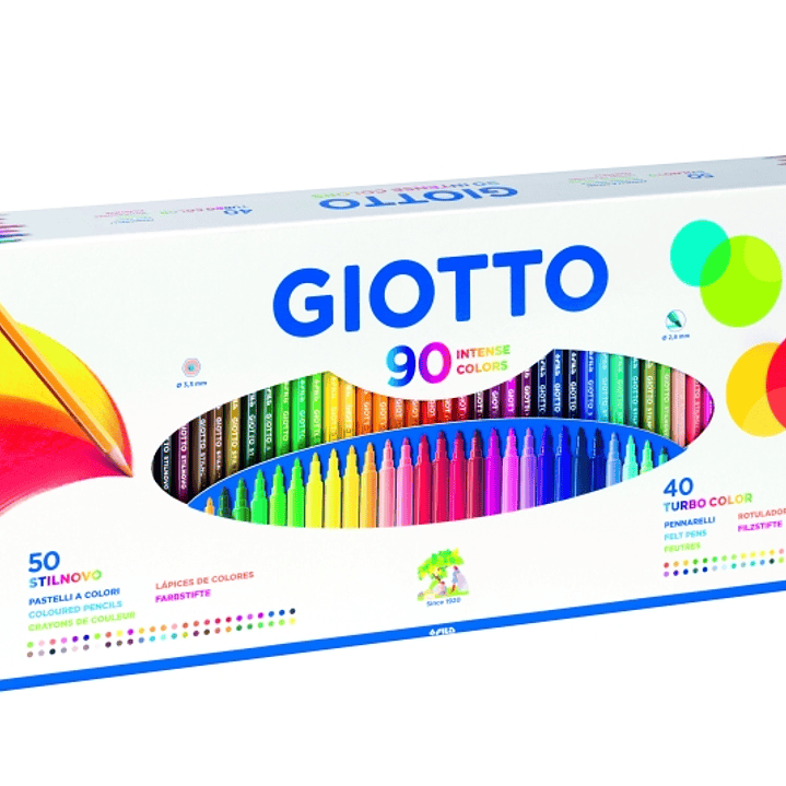 Giotto Caja Regalo Pack de 90 Piezas - 40 Rotuladores Giotto Turbo Color - 50 Lapices de Colores Giotto Stilnovo - Colores Surtidos 1