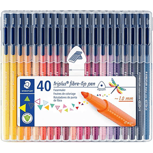Staedtler Triplus Color 323 Pack de 40 Rotuladores de Punta Fina - Trazo 1mm Aprox - Tinta Base de Agua - Colores Surtidos