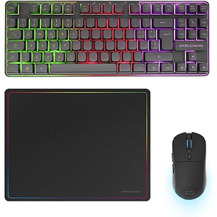 Mars Gaming MCPWTKL Combo Pack Gaming 3en1 - Teclado Hibrido H-Mech Formato TKL - Disposicion Italiana QWERTY IT - Raton 3200dpi - Switches HUANO - Co