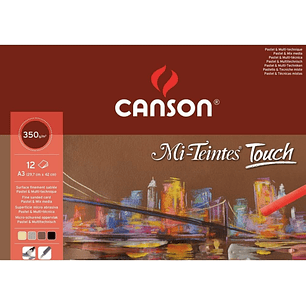Canson Mi-Teintes Touch Bloc con 12 Hojas 350 g/m² - Tamaño 29.7 x 42cm - Superficie Microabrasiva Finamente Texturizada - Certificado FSC - Colores S