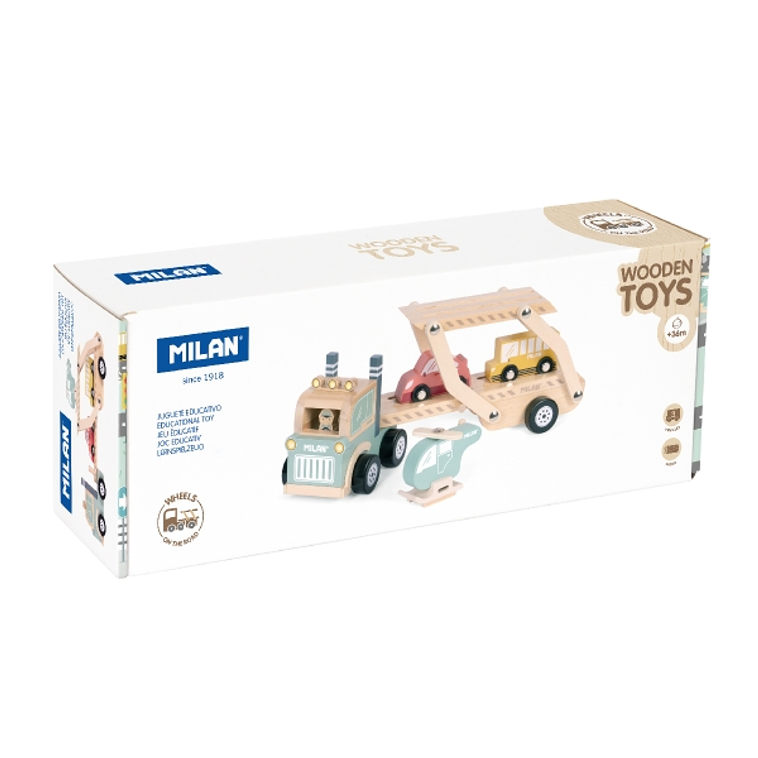 Milan Wheels On The Road Juguete Educativo de Madera - 4 Vehiculos - Promueve Imaginacion - Multicolor 1
