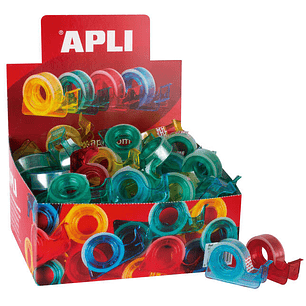Apli Porta Cinta School con Cinta Adhesiva Transparente - 15mm x 10m - Facil de Usar y Transportar - Ideal para Estudiantes y Oficinas - Transparente