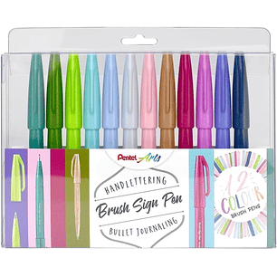 Pentel Brush Sing Pen Pack de 12 Rotuladores con Punta de Pincel - Lineas Finas o Gruesas dependiendo de la Presion - Fabricados con 81% de Plasticos 