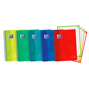 Oxford School Touch A5+ Europeanbook Libreta Espiral 120 Hojas Cuadricula 5x5 con Bandas de Color - Tapa Extradura con Tacto Suave - Colores Surtidos