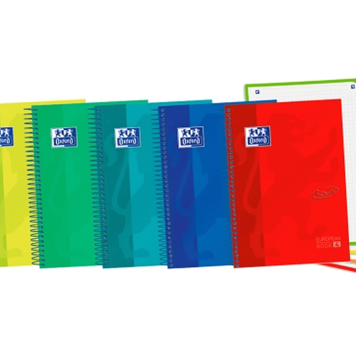 Oxford School Touch A5+ Europeanbook Libreta Espiral 120 Hojas Cuadricula 5x5 con Bandas de Color - Tapa Extradura con Tacto Suave - Colores Surtidos 1