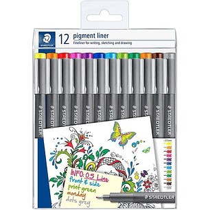 Staedtler Pigment Liner 308 Pack de 12 Rotuladores Calibrados - Trazo 0.5mm - Secado Rapido - Colores Surtidos