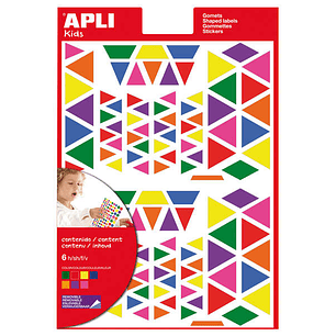 Apli Gomets Triangulares Removibles - Tamaños Surtidos - 648 Gomets por Bolsa - Desarrollo de Habilidades y Creatividad - Colores: Verde, Naranja, Ros