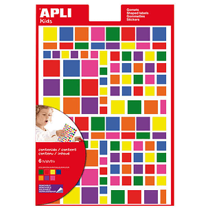 Apli Gomets Cuadrados Adhesivo Removible - Tamaños Surtidos - 732 Gomets por Bolsa - Desarrollo de Habilidades y Creatividad - Normas de Calidad y Seg